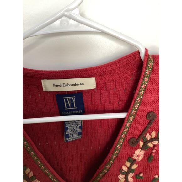 I.V.Y Collectibles Women's Hand Embroidered Sweater Vest Garnet Red Size XL - Picture 5 of 10